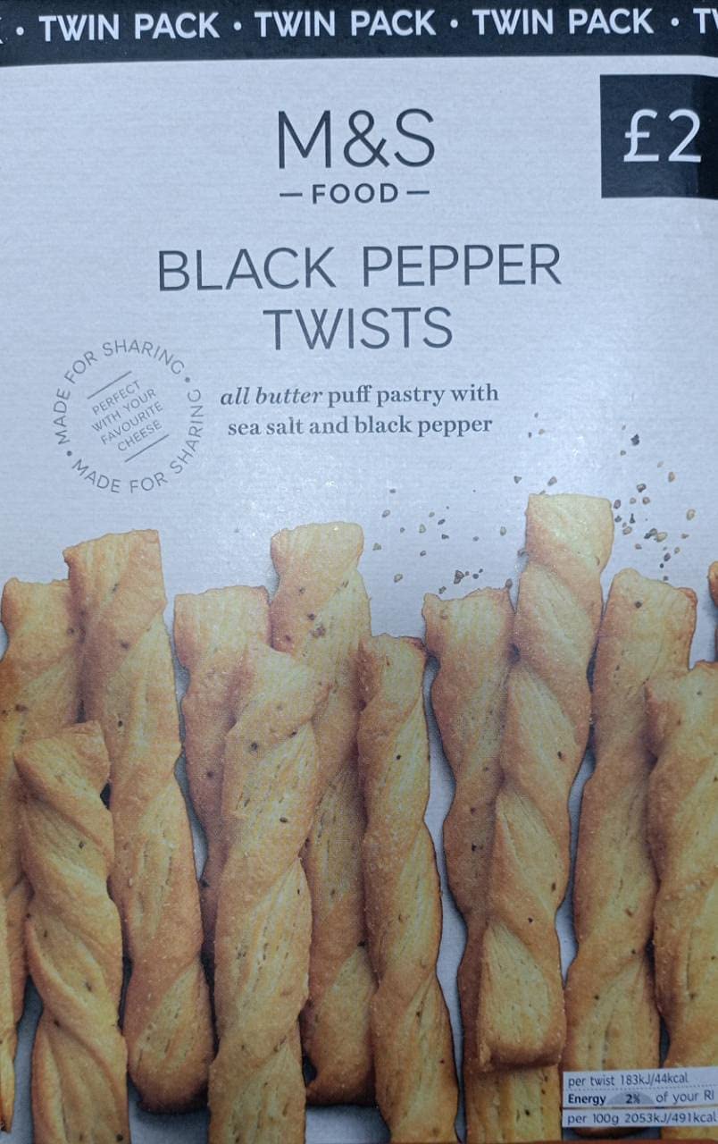M&S Black Pepper Twists – All Butter Puff Pastry 125g | Imported