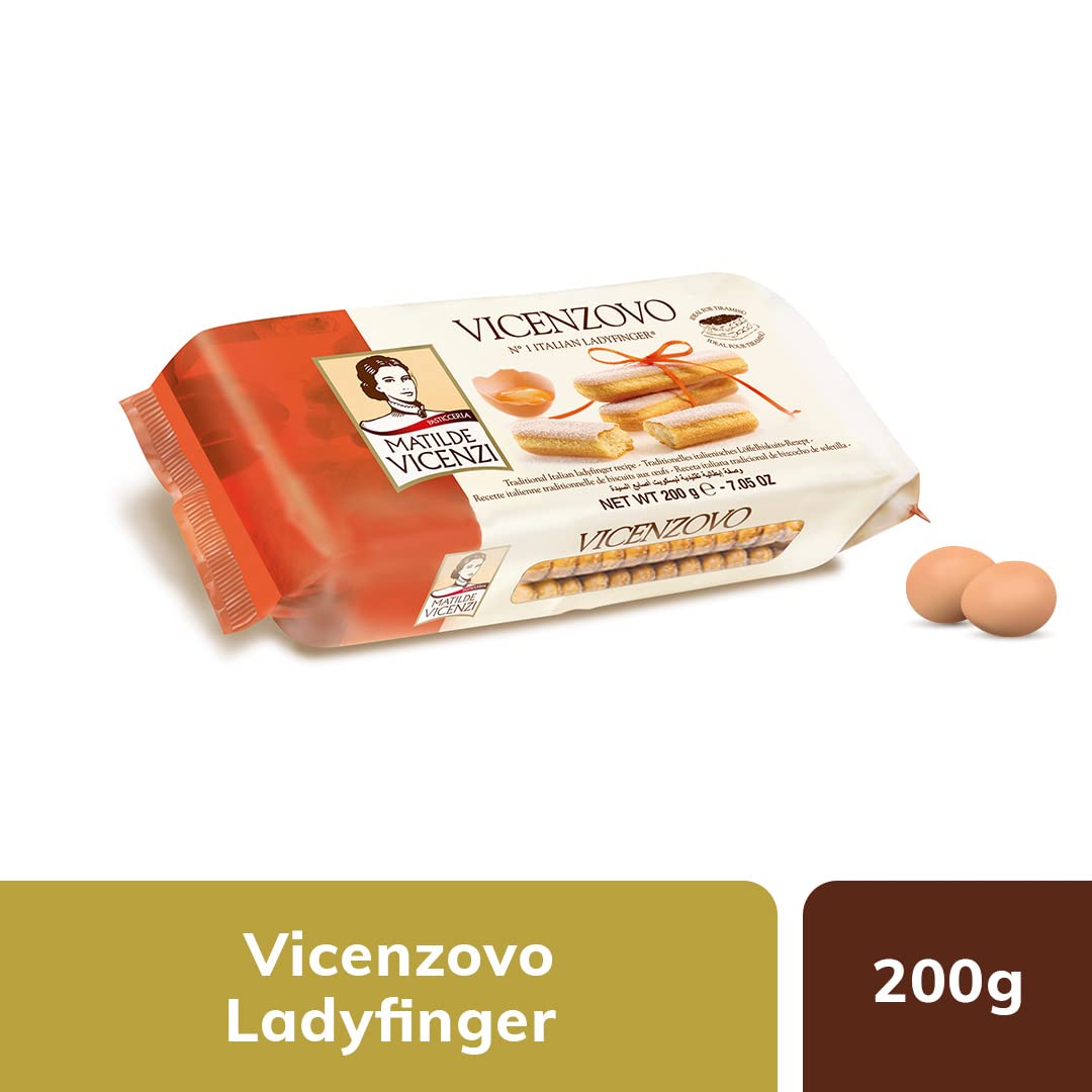 Matilde Vicenzi Vicenzovo Ladyfingers – 200g | GMO-Free, No Preservatives | Imported | Perfect for Preparing Tiramisu and Snacking