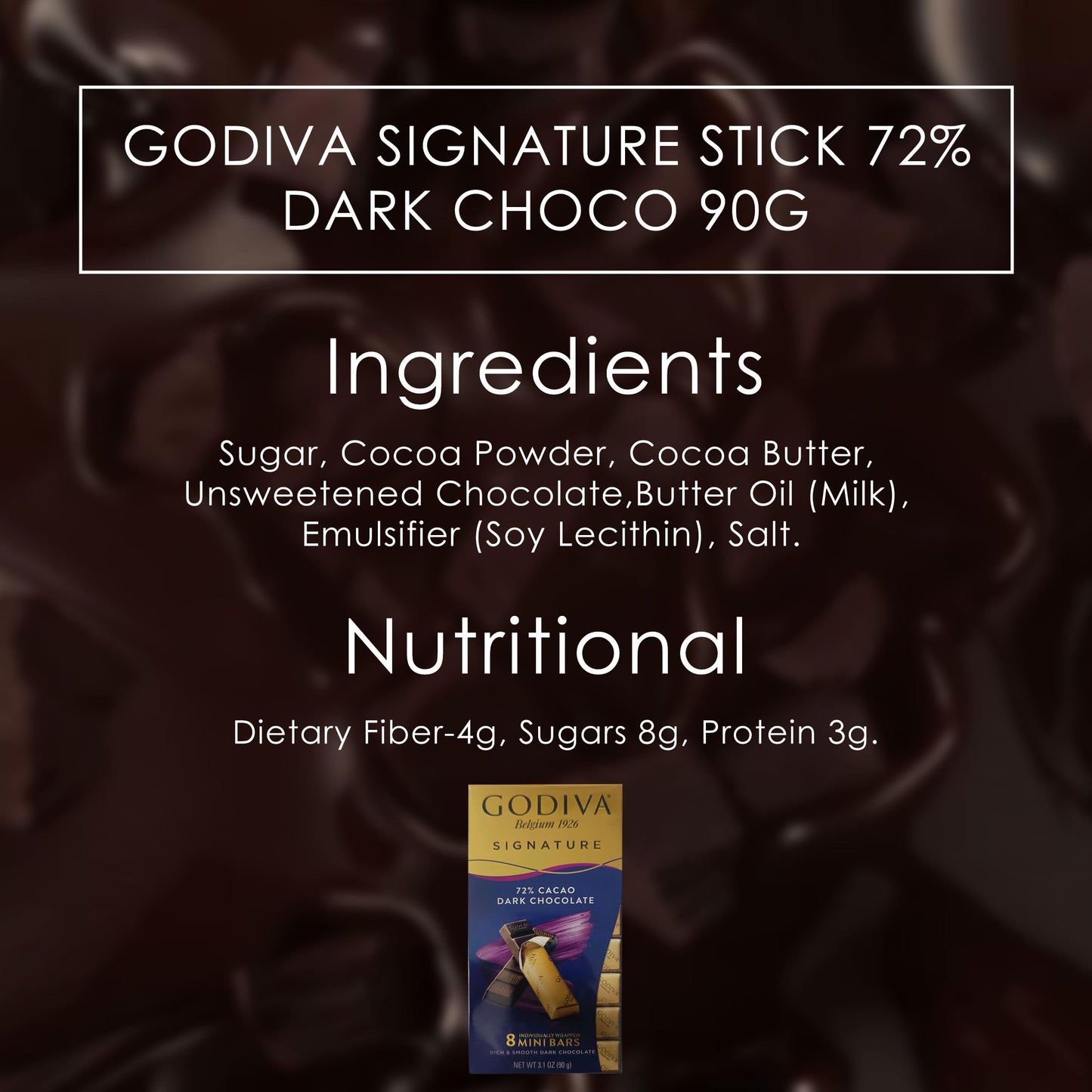 Godiva Signature Mini Bars Stick – 72% Dark Chocolate (90g)-imported