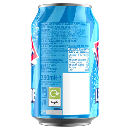 BARR Perfect Lemonade Lemon Flavoured ZERO sugar Drink – 330ml Can | Imported UK