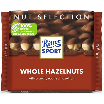 Ritter Sport Milk Chocolate with Whole Hazelnuts – 100g | Imported