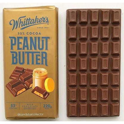 Whittaker's Peanut Butter Chocolate Bar - 33% Cocoa, Rich & Creamy, 220g | Imported