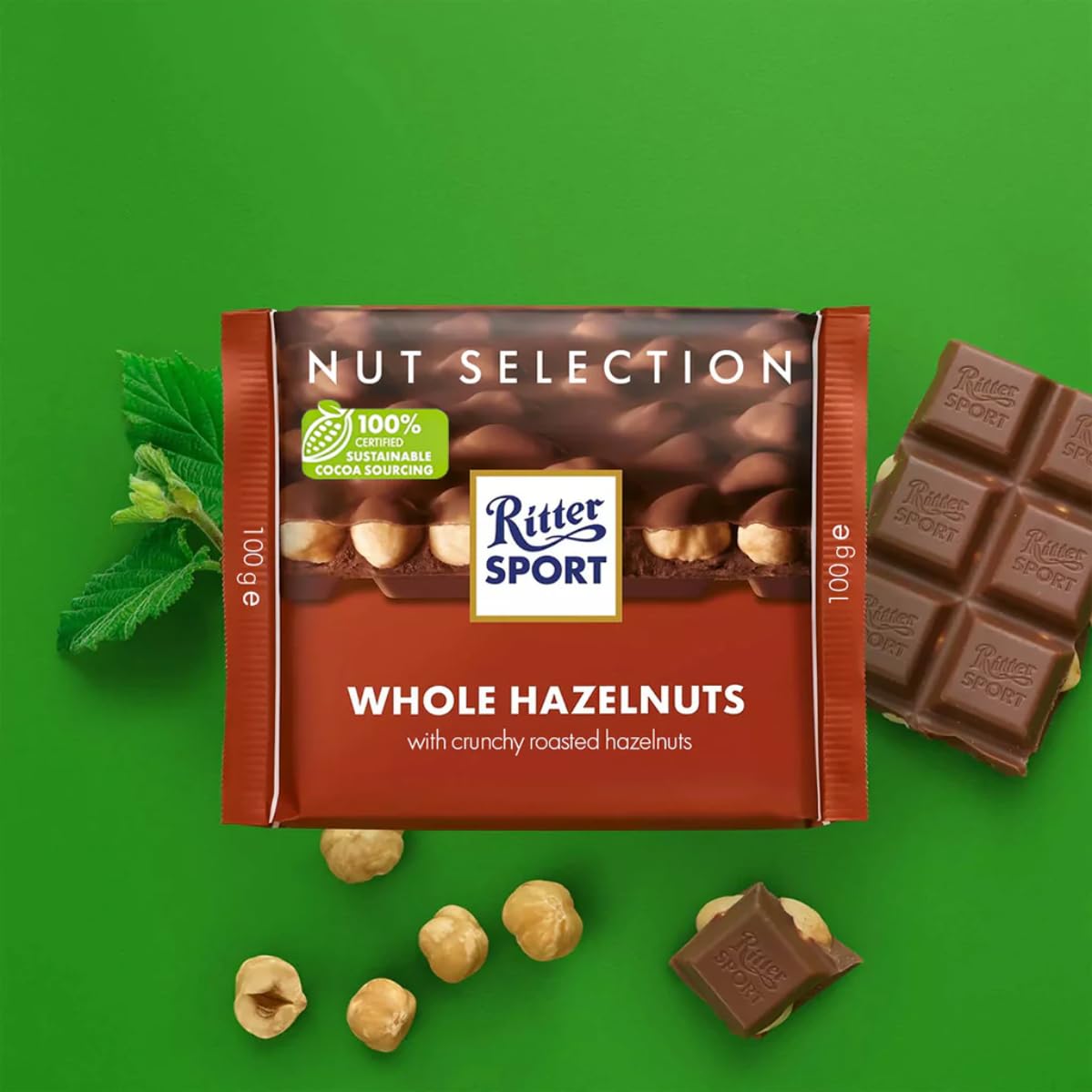 Ritter Sport Milk Chocolate with Whole Hazelnuts – 100g | Imported