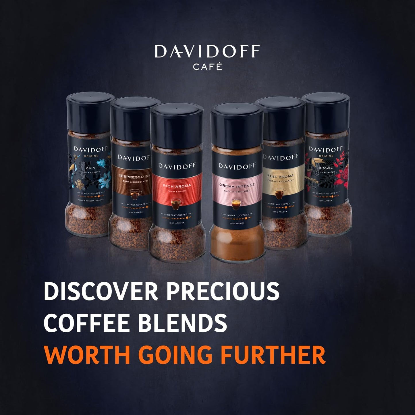 Davidoff Crema Intense Instant Coffee | Imported|  9/12 Intensity - 100% Arabica - 90 grams, Powder, Glass Bottle