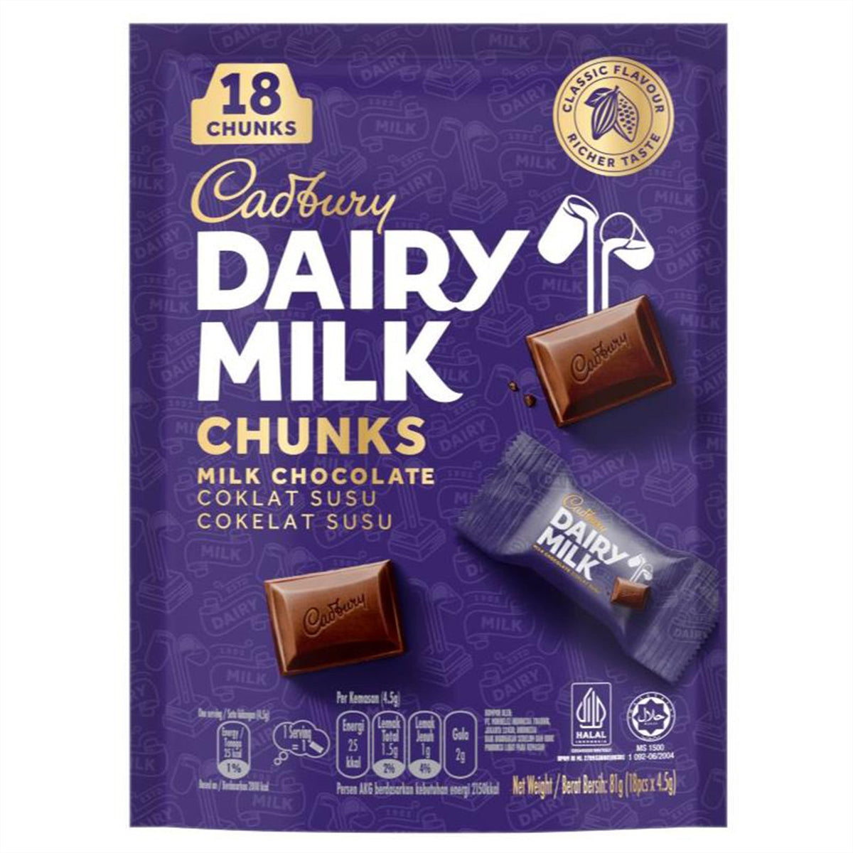 Cadbury Dairy Milk Chunks sharebag 81g 18 chunks