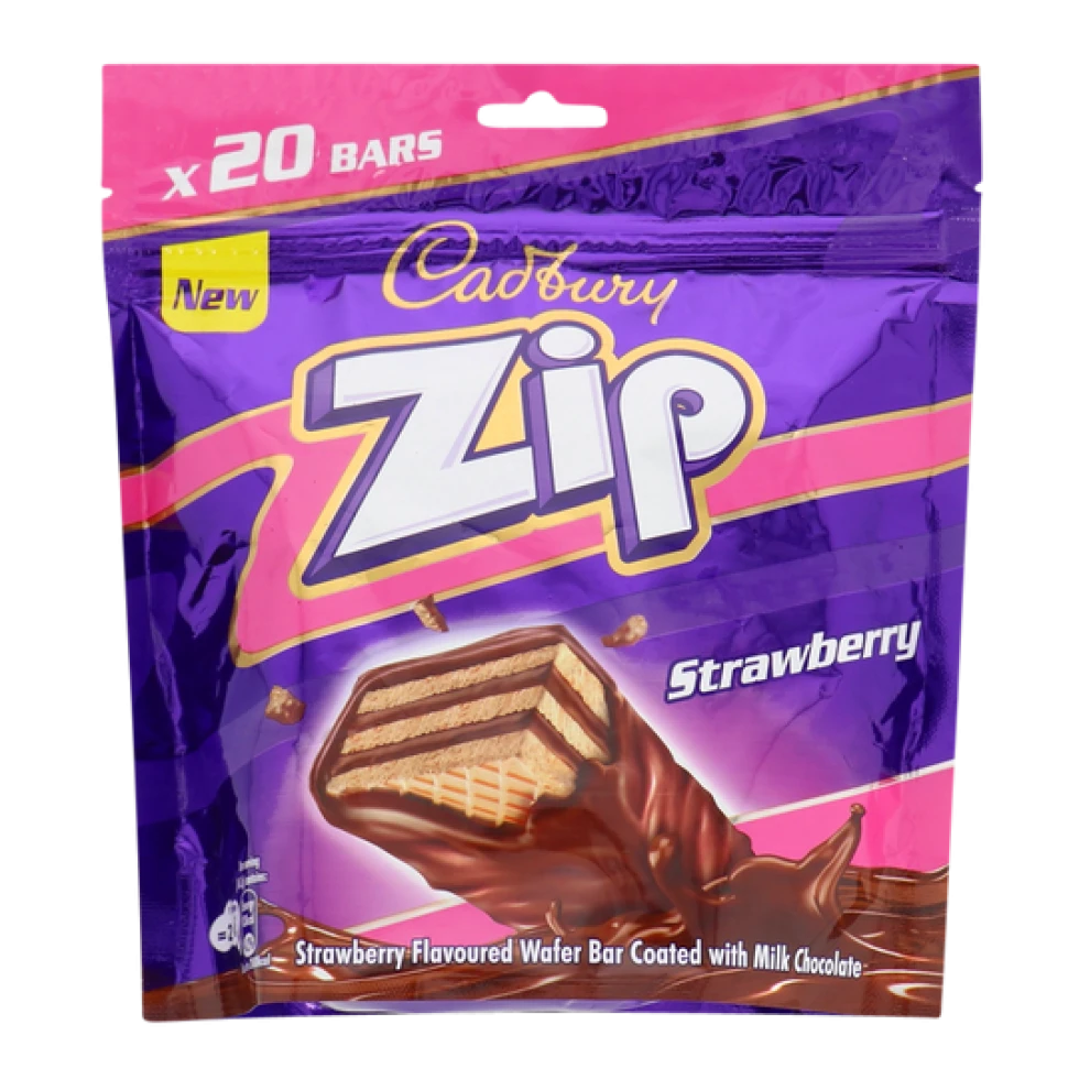 Cadbury Zip Strawberry wafer bars sharebag 160g 20 bars