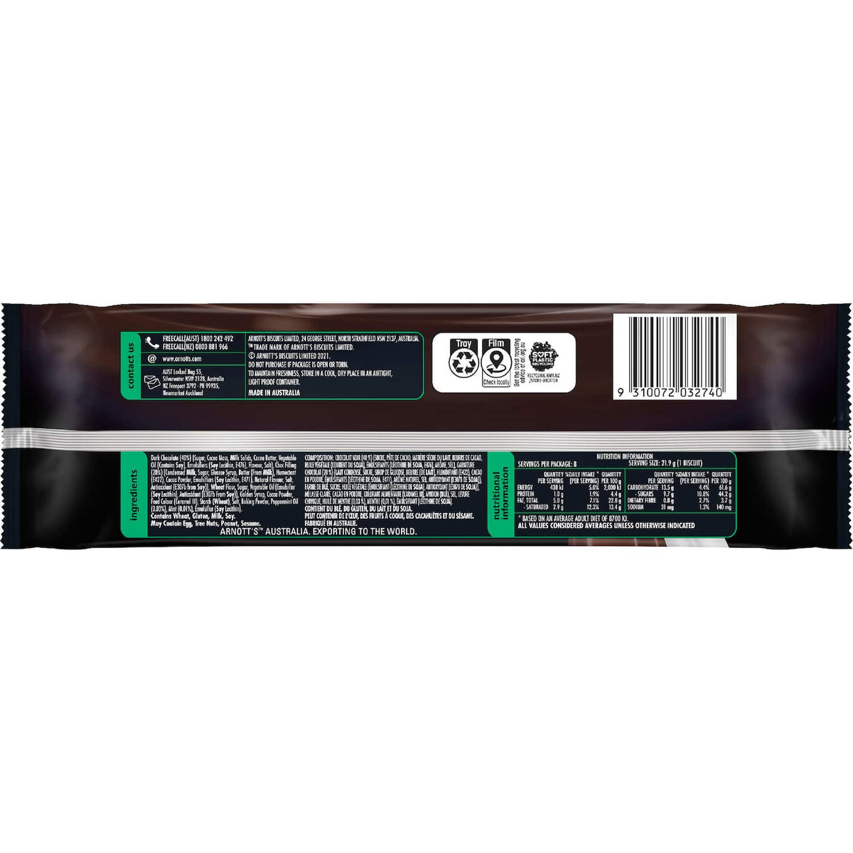 Arnott's Tim Tam Deluxe Dark Choc Mint 175g pack