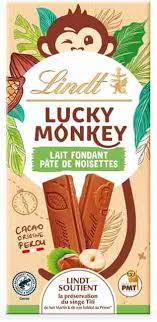 Imported Lindt Lucky Monkey Hazelnut Chocolate Bar 100g