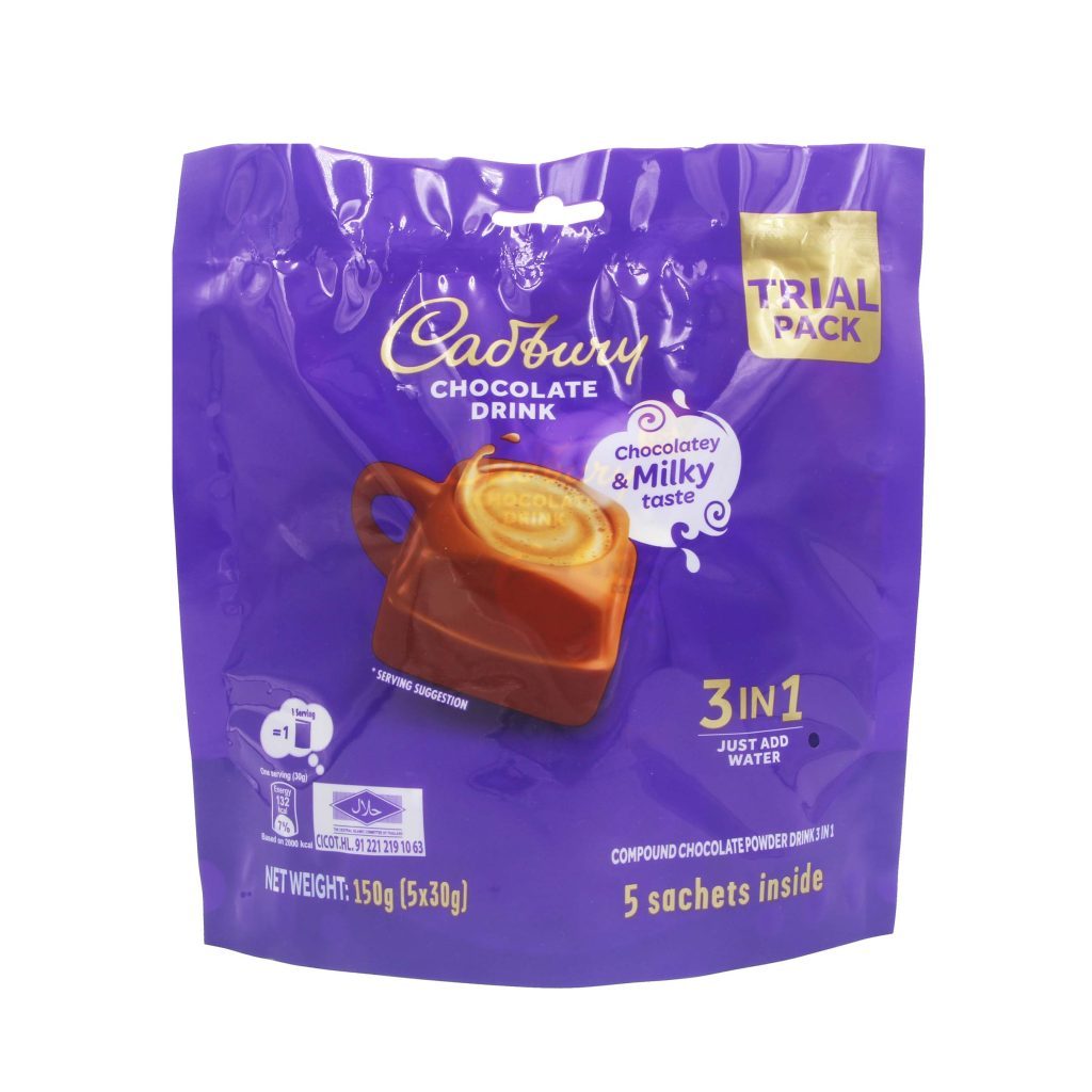 Cadbury 3 in 1 chocolate drink pack with 5 sachets
