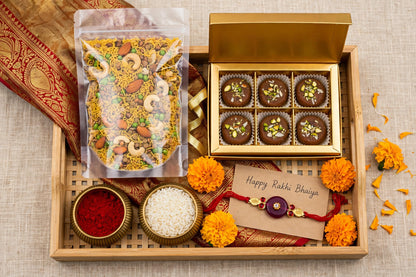 Banarasi Rakhi Bandhan Box – Laal Peda, Mewa Dalmoth & Rakhi