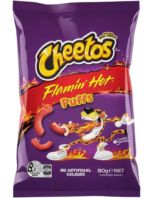 Cheetos Flamin' Hot Puffs – 80g | Spicy & Crunchy | Imported